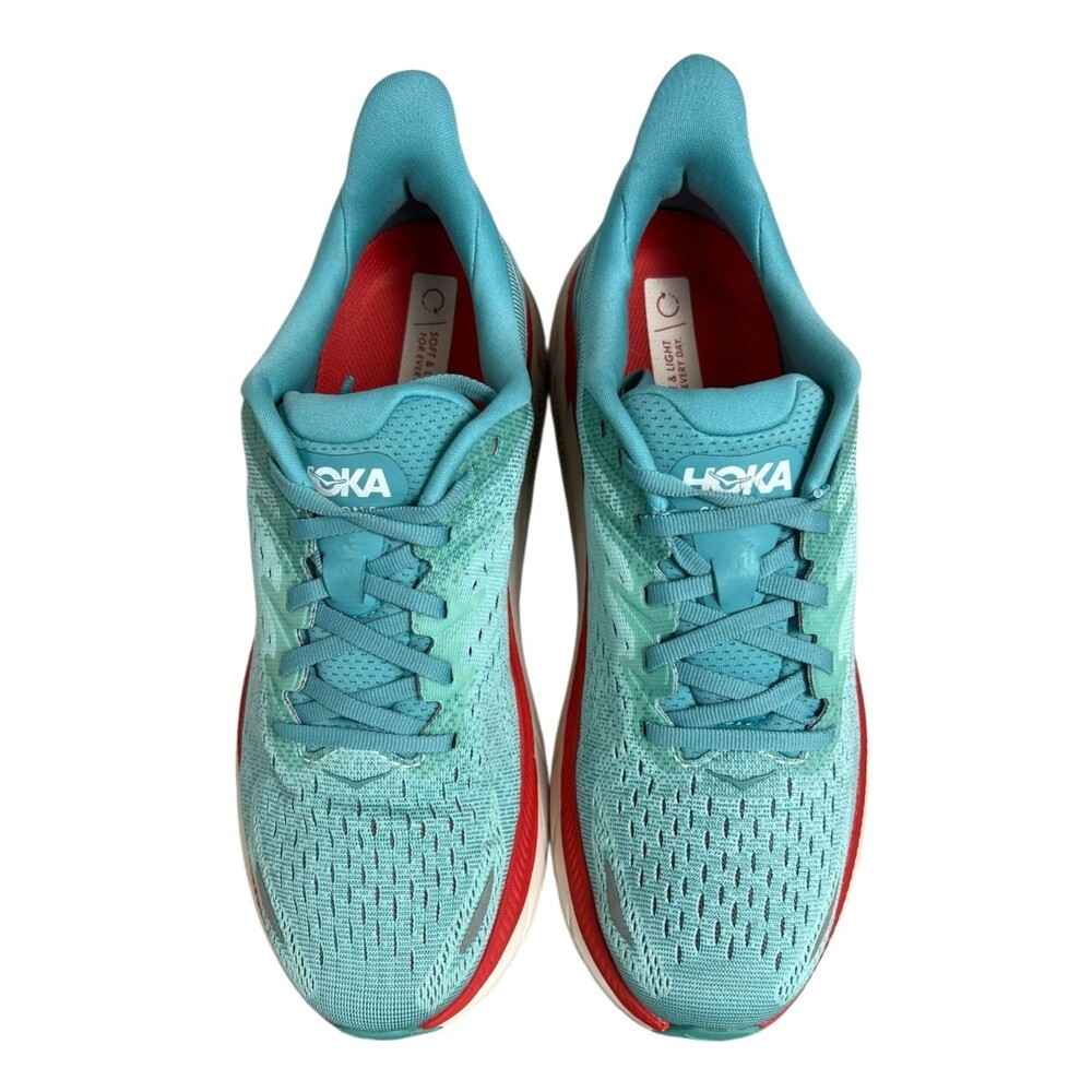 Hoka One One Women's Clifton 8 Running Shoe Sneaker  Size 9.5B  Eggshell / Blue - Picture 2 of 12